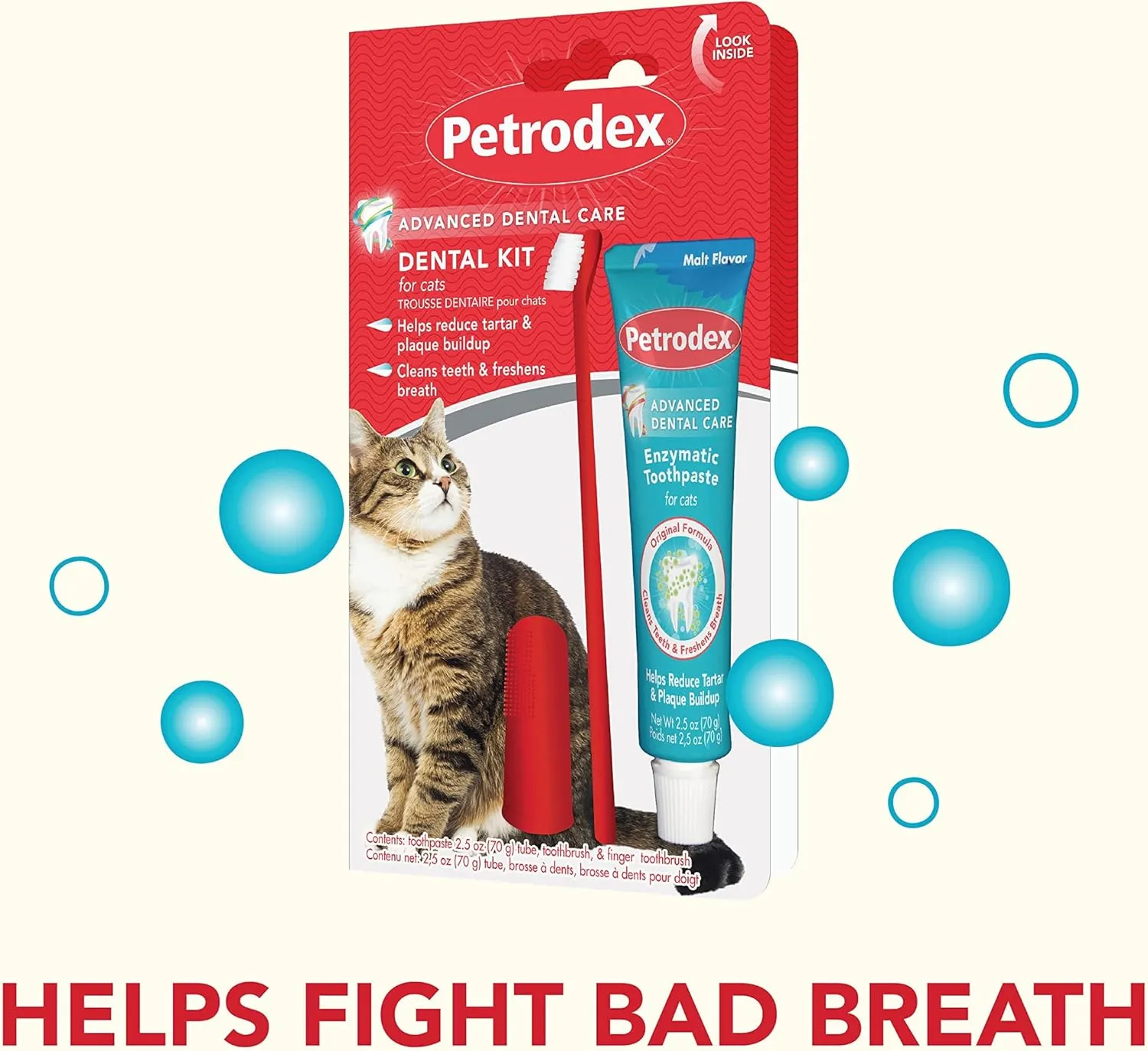 Petrodex Dental Care Kit for Cats consisting of a 2.5oz Toothpaste and a Toothbrush with Malt Flavor